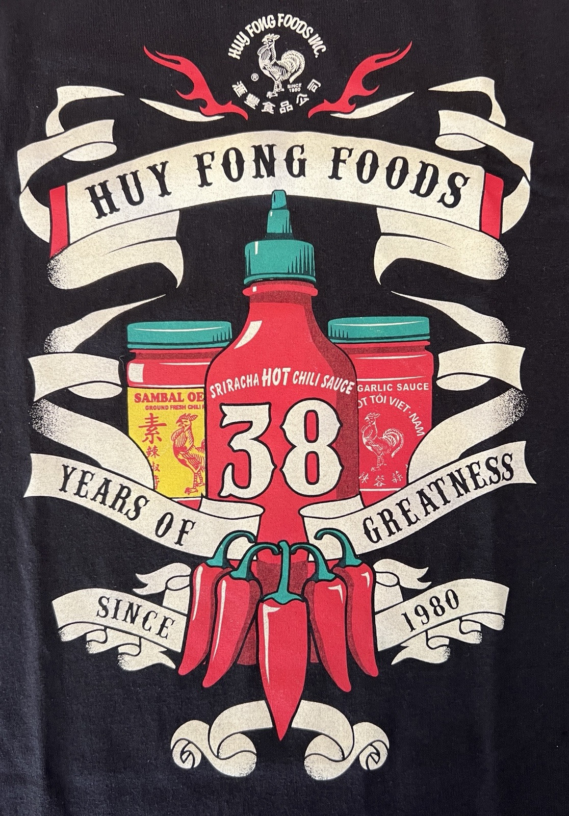 Huy Fong Foods 2018 Promo Shirt “38 Years Of Greatness” Sriracha Shirt Size: XL