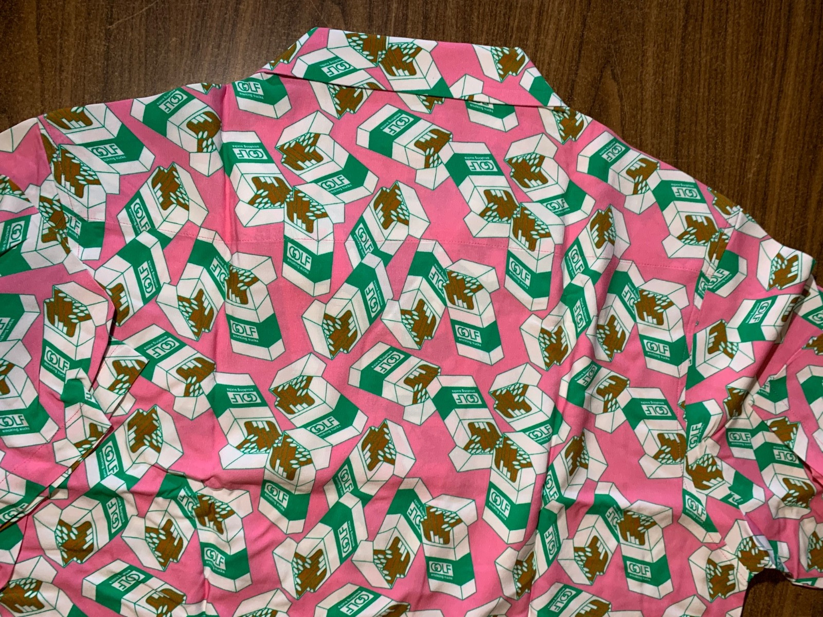Golf Wang Mens Pink Green Smoking Sucks Button Up Shirt Sz XL. New with Stain.