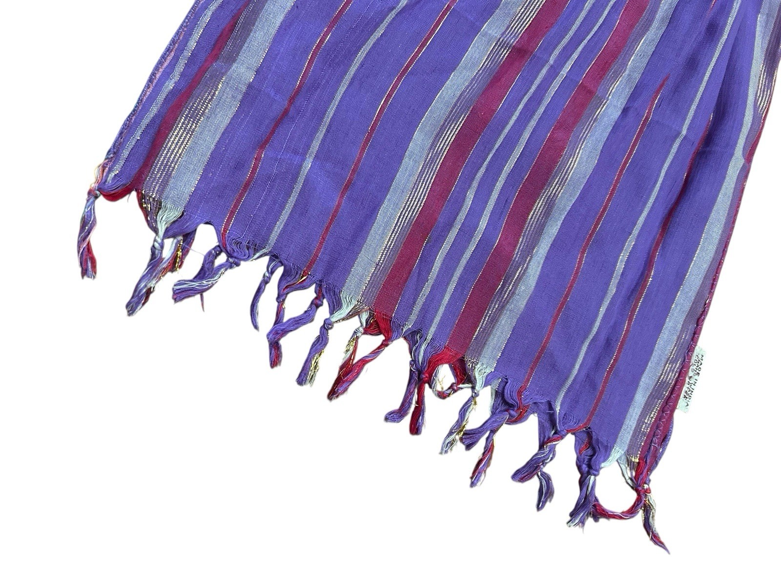 Putumayo Purple Striped Glitter Thread And Tasseled Scarf 65″x12″