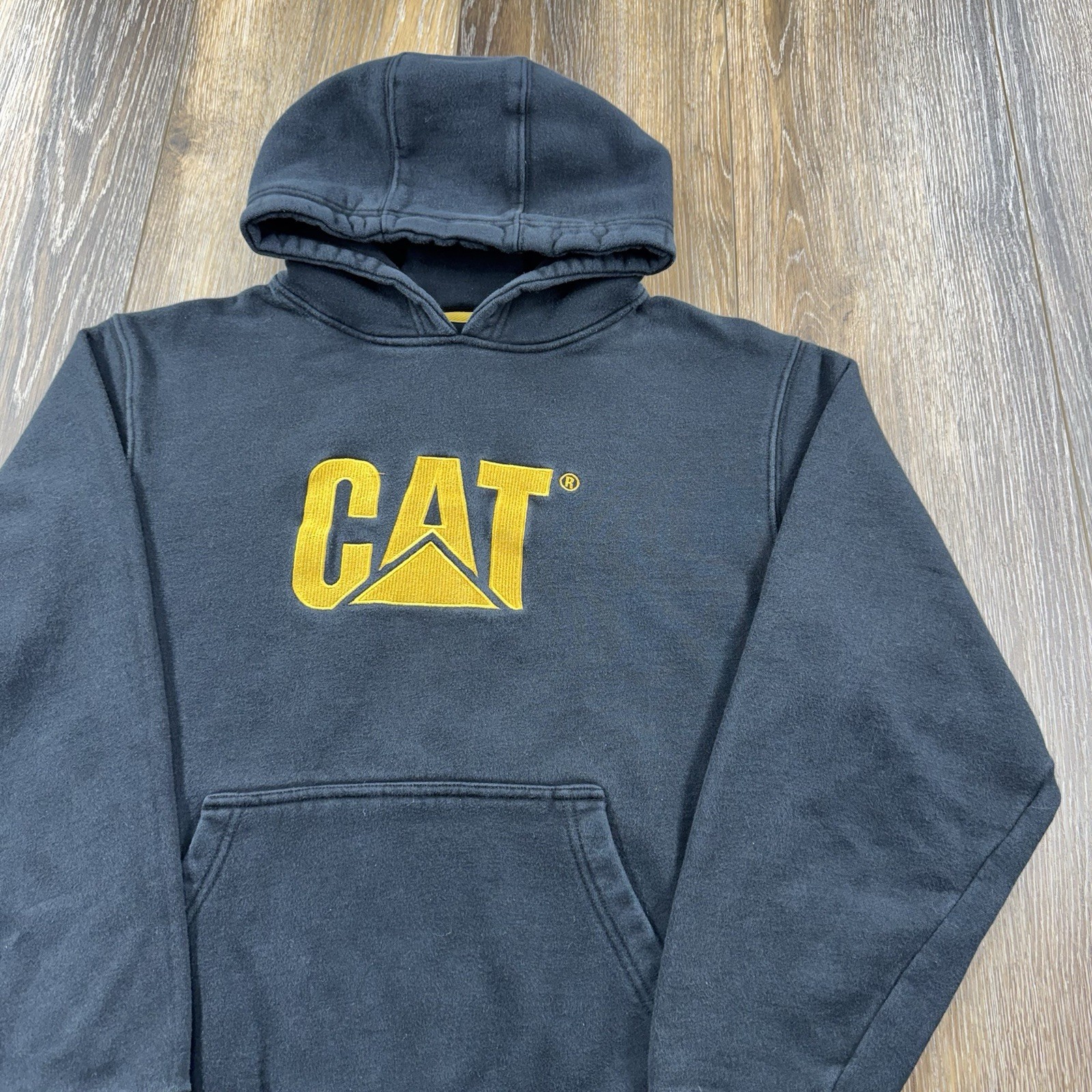 Caterpillar Hoodie Mens L Black Sweatshirt CAT Construction Worker Sweater THICK