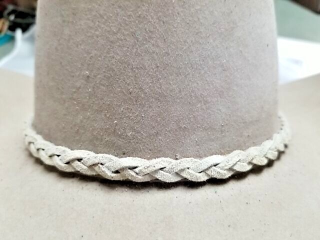 BRAIDED White HATBAND Genuine LEATHER for Western Cowboy Cowgirl Hats Hat Band