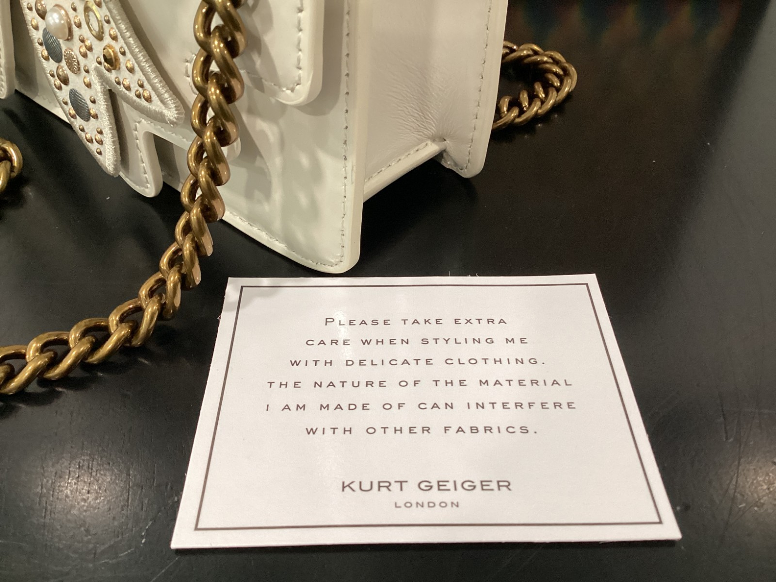 Kurt Geiger Small Shoreditch Bow Bone Leather Gems Studs 7.75″x5″x2.25″ Boxed