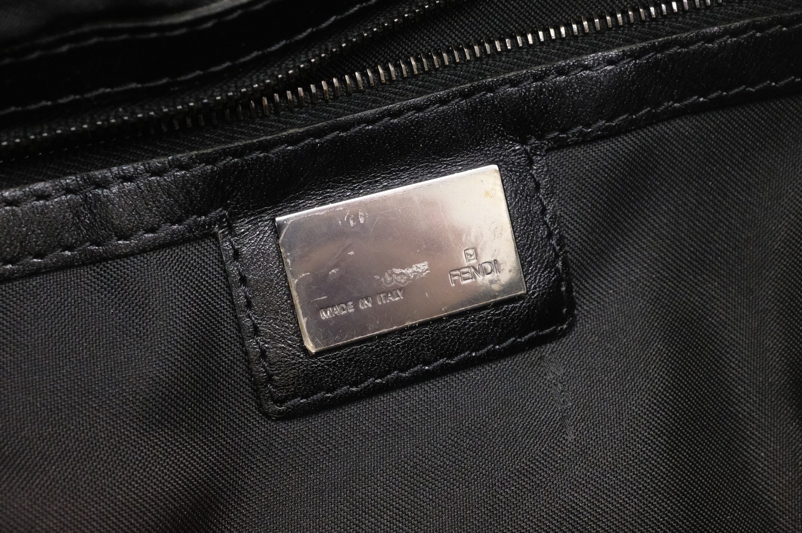 Authentic Fendi Zucchino Mamma Baguette Shoulder Bag 8BR001