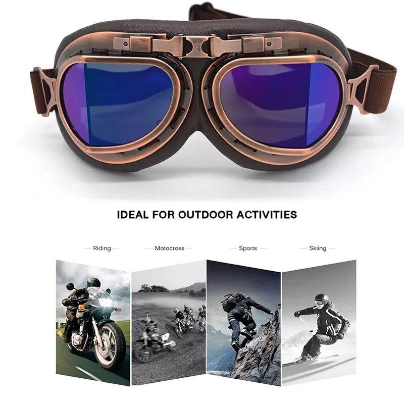 Vintage Copper Frame Steampunk Motorcycle Goggles Sunglasses Retro Riding Travel