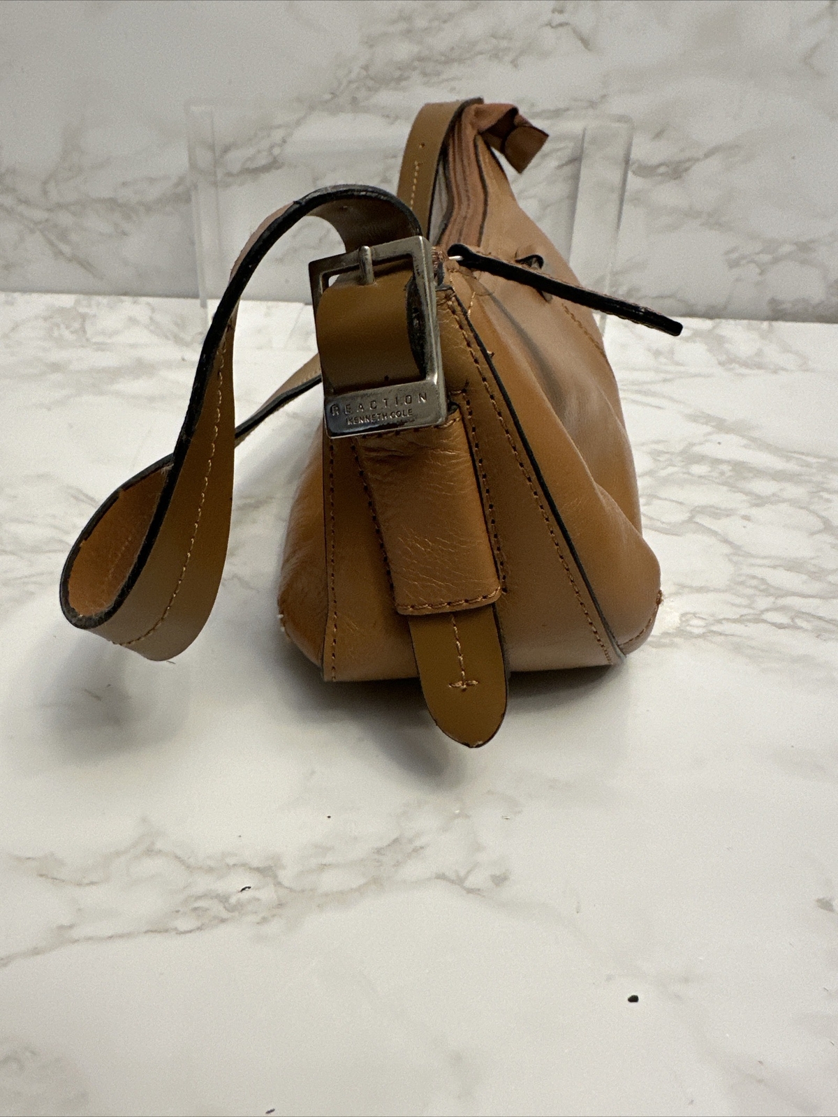 Kenneth Cole Reaction Brown PVC Corpotate Shoulder Bag Trim Baguette 5x11x3.5”