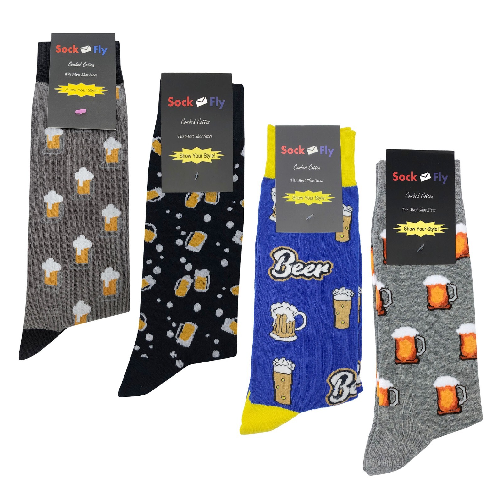 NWT Beer Dress Socks 4 Pack Novelty Men 8-12 Crazy Fun Sockfly