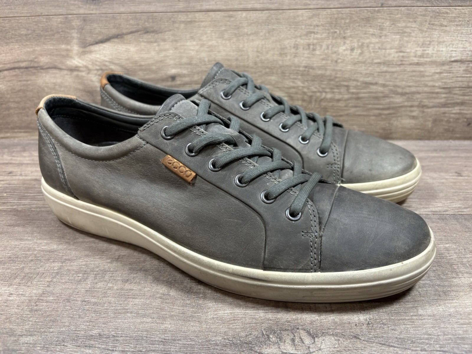 Ecco Soft 7 City Sneakers Shoes Gray Leather Travel Mens Size EU 46 US 12 12.5