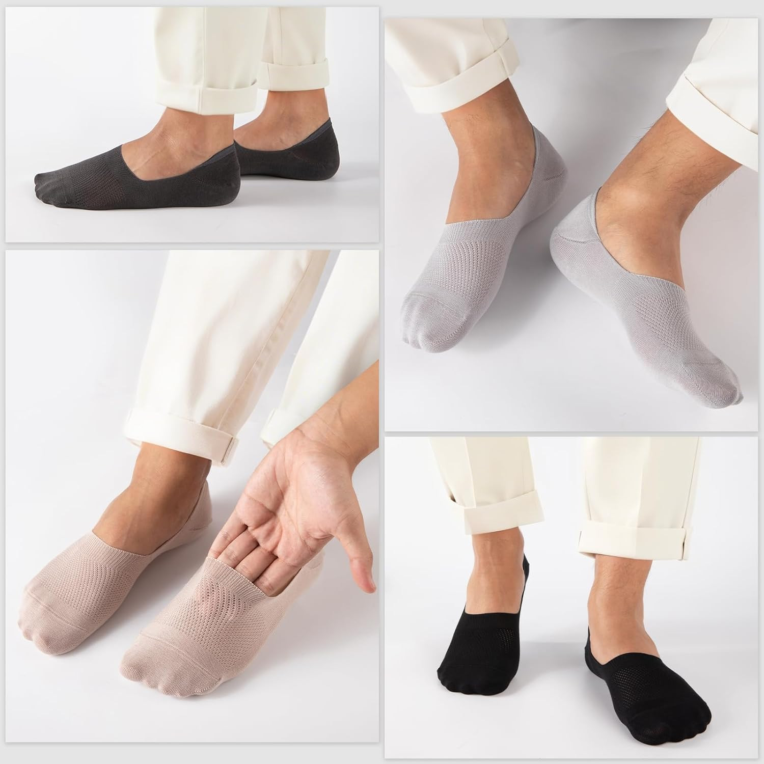 8 Pairs No Show Socks Men Non Slip Low Cut Cotton Invisible Socks for Loafer Fla