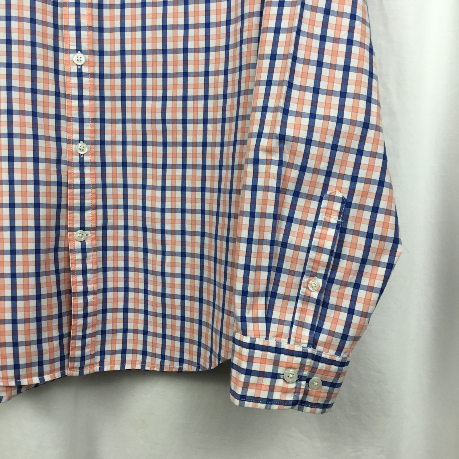 Express Mens Soft Wash Shirt M Blue Peach Tattersall Preppy Classic City Utility