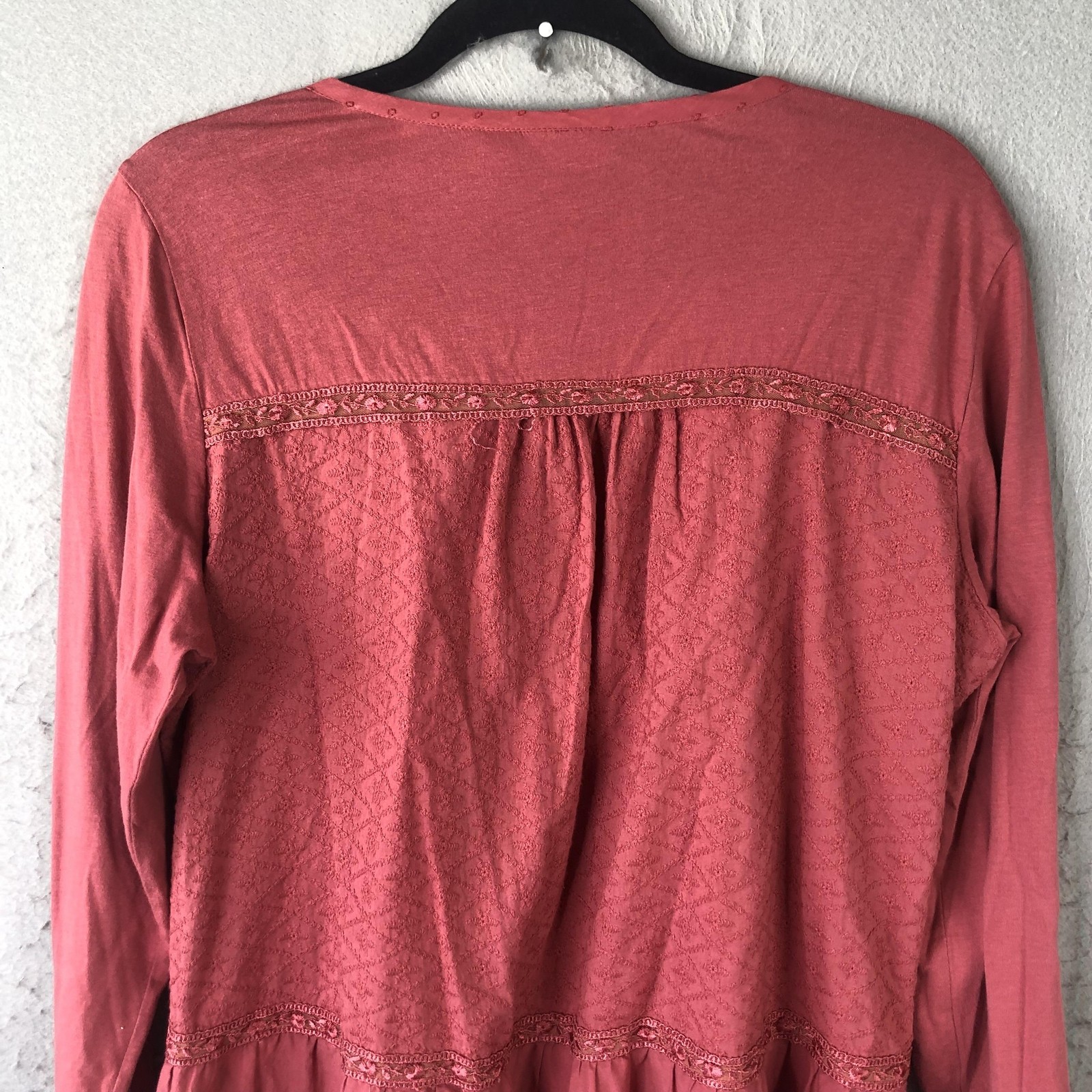 LOGO Lavish Top Womens M Pink Embroidered Feminine Boho Eyelet Peplum Festival
