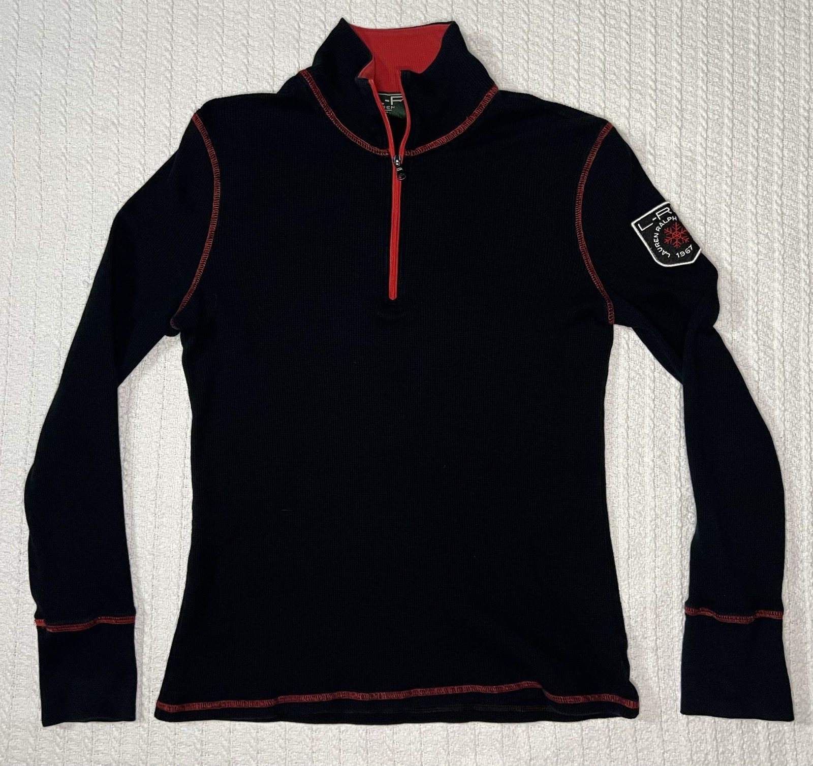 Ralph Lauren Active Top Crest Logo Ski Snowflake 1/4 Zip Black MD 16” X 22”
