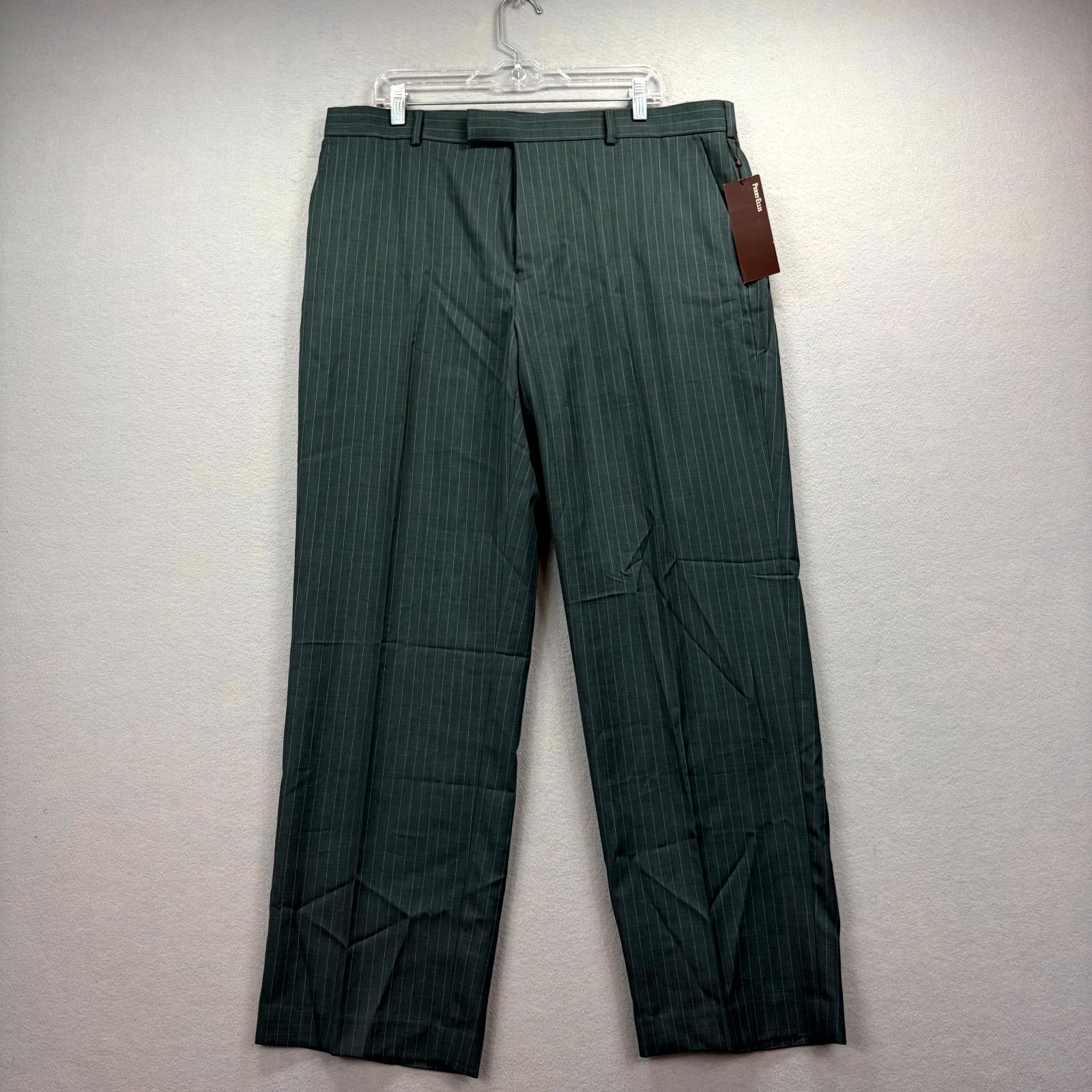 Perry Ellis Portfolio Dress Pants Mens 38×32 Green Pinstripe Formal Wide Leg NEW