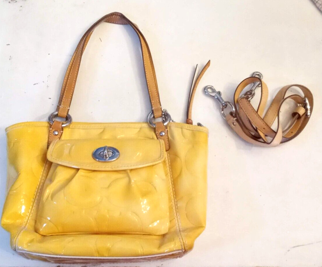 Coach Handbag LEAH CrossBody Convertible Double Strap YELLOWED Patent Leather