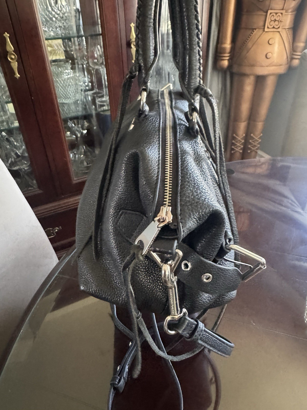 Rebecca Minkoff Black Pebbled Satchel Detachable Strap Inner Pockets