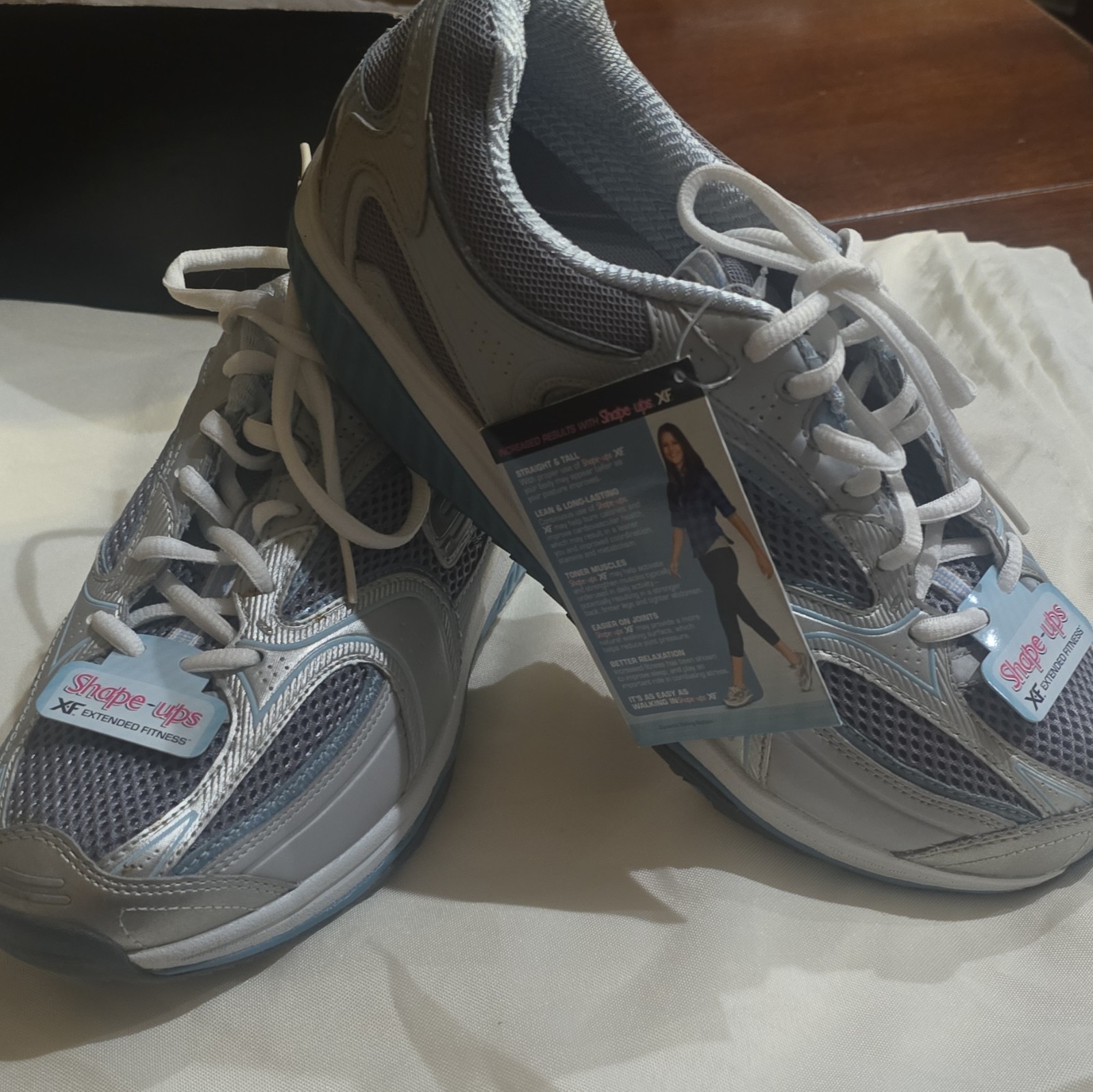 SKECHERS Shape-ups XF Extended Fitness Toning Cushioned Silver Blue Sneakers
