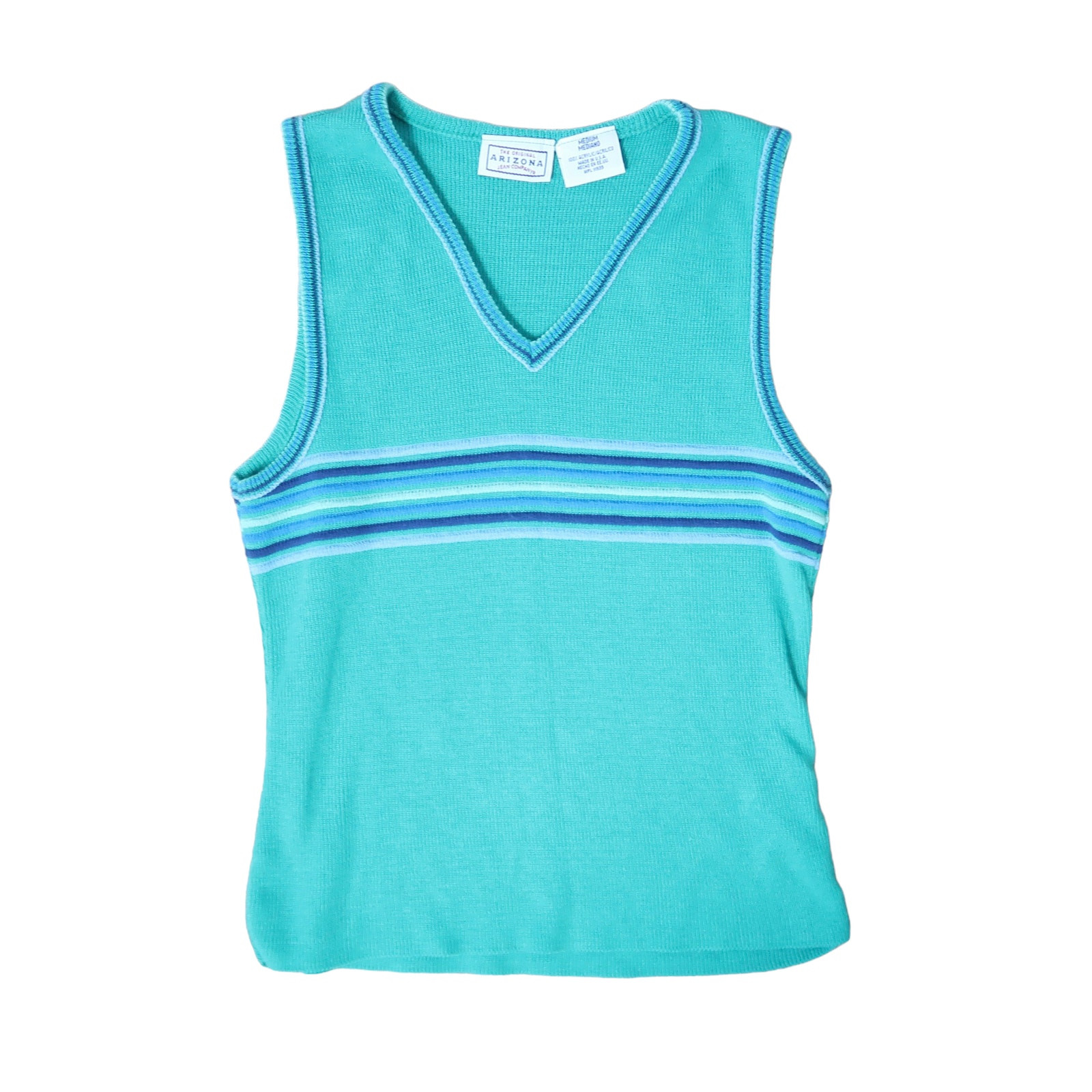Vintage 90s Arizona Jean Co teal green and blue striped knit sweater vest tank M
