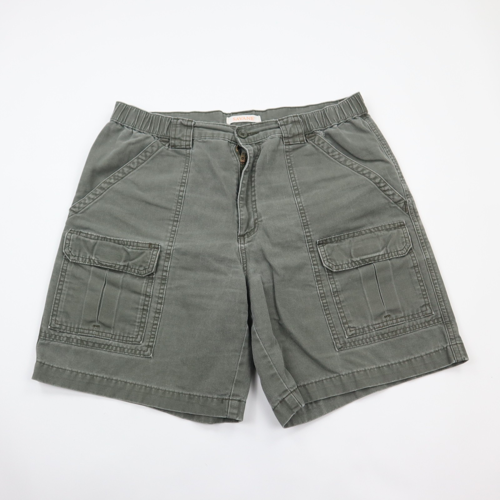 Savane 8″ Safari Cargo Shorts Mens 32 Olive Green Elastic Waist Canvas Gorpcore