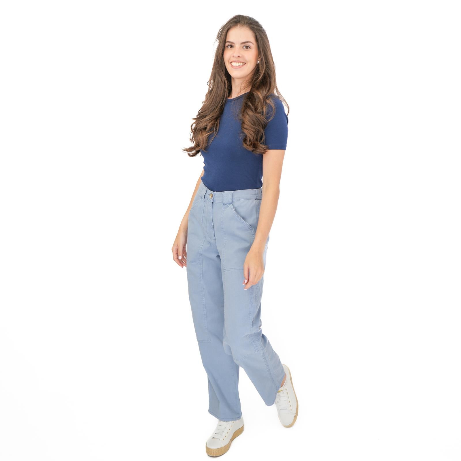 Womens M&S Straight Leg Trousers Stretch Cotton Rich Relaxed Utility Casual