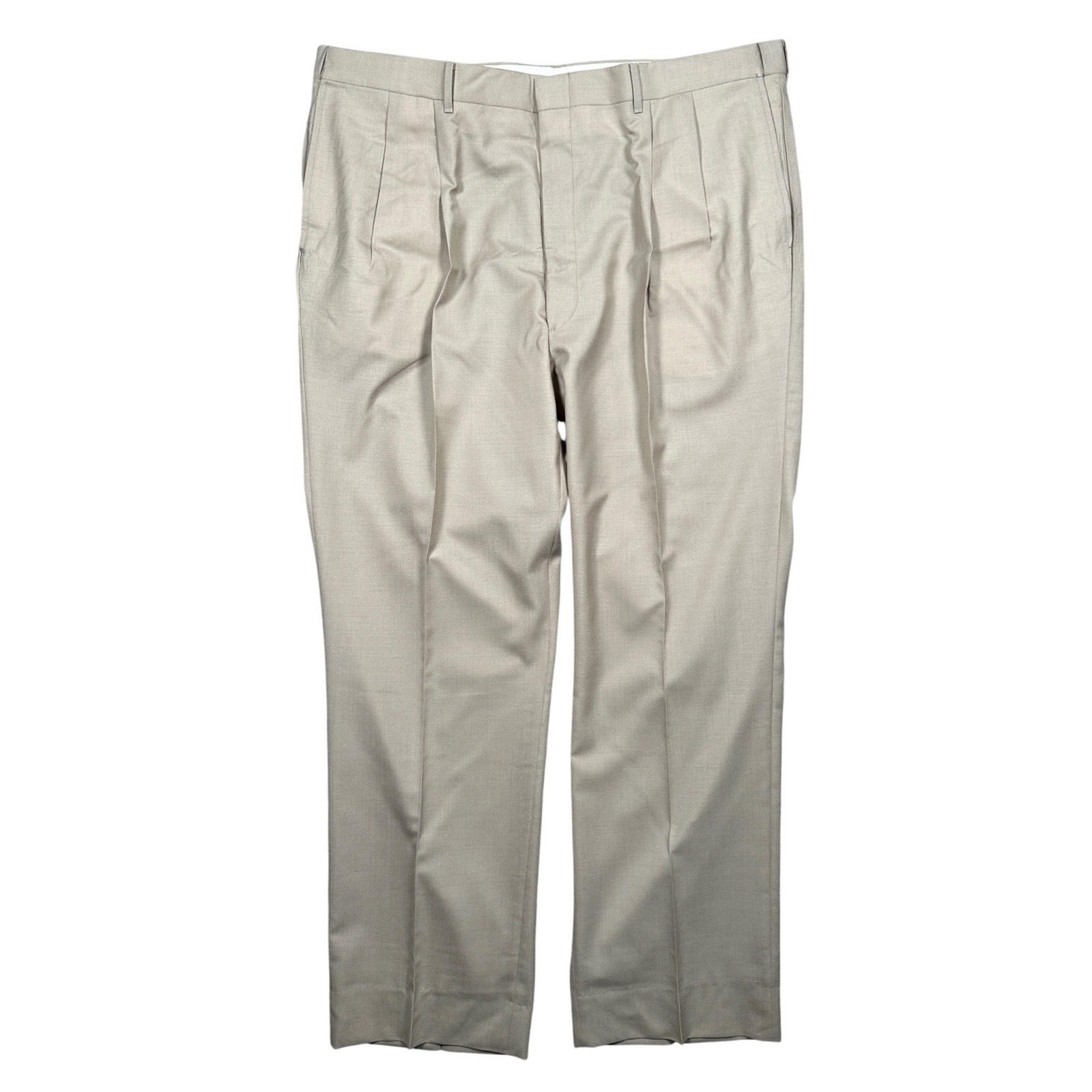 Norm Thompson Pleated Dress Pants Mens 44 Long Tan Worsted Wool Blend