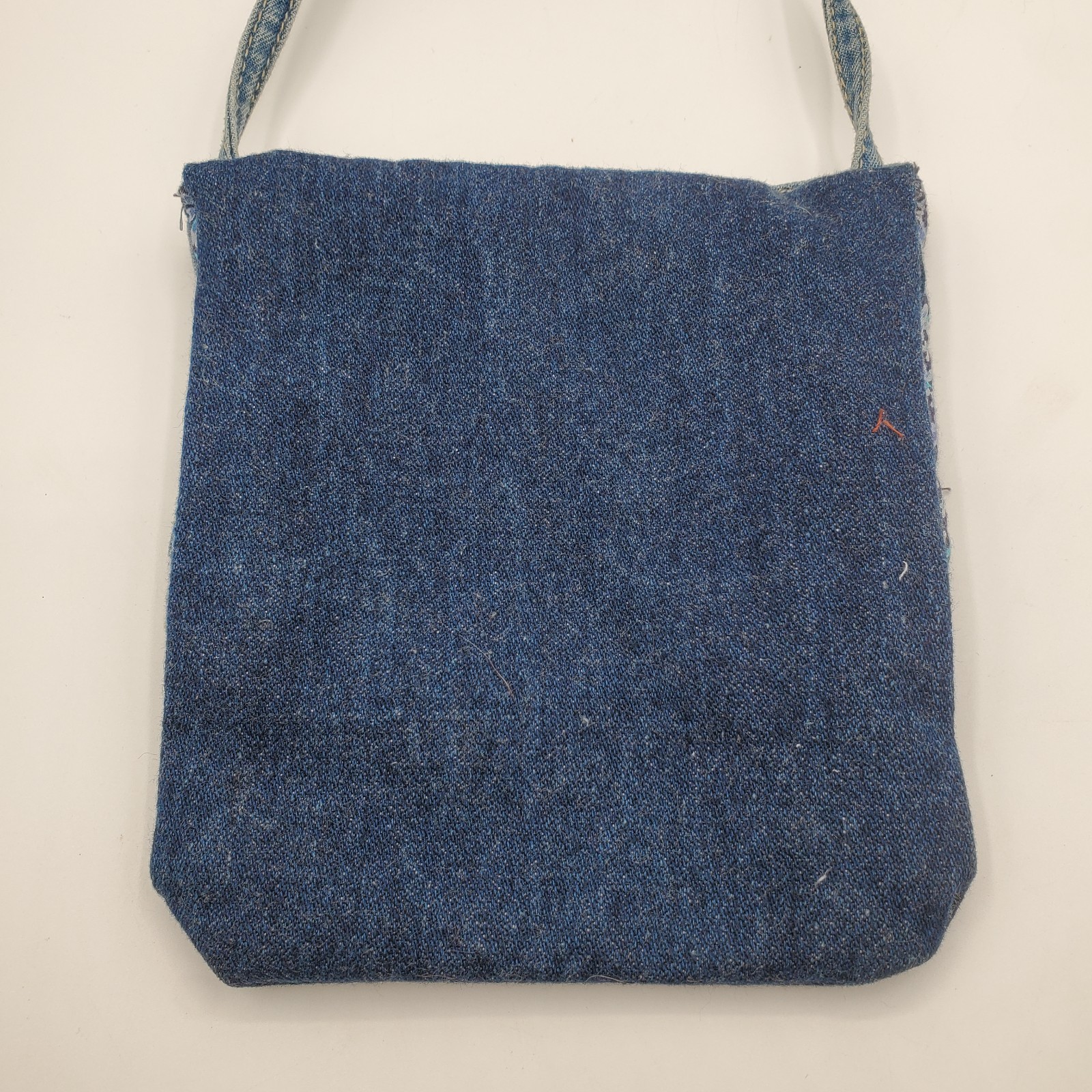 Vintage Handmade Crocheted Denim Shoulder Bag 6.5″ x 6.75″ Floral Pattern VGC