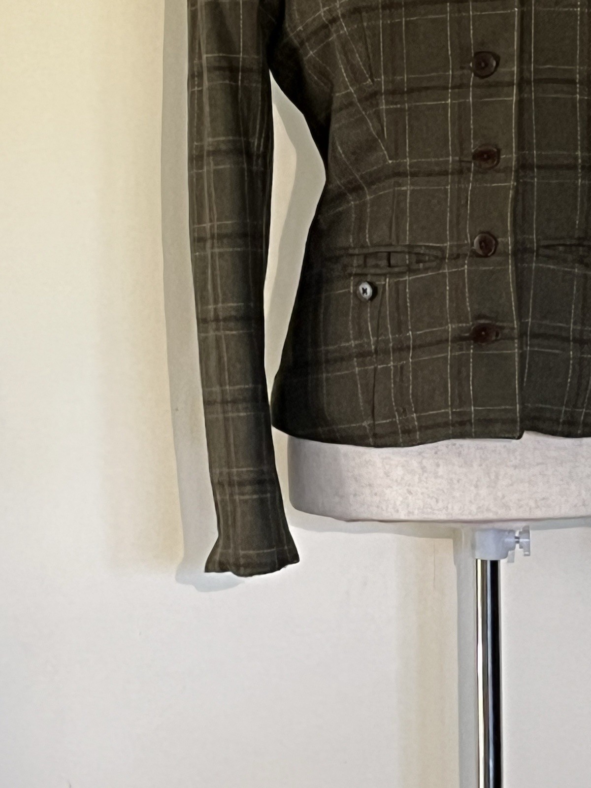 Banana Republic Plaid Wool/Cashmere Blend Blazer Jacket Faux Fur Collar Size 4