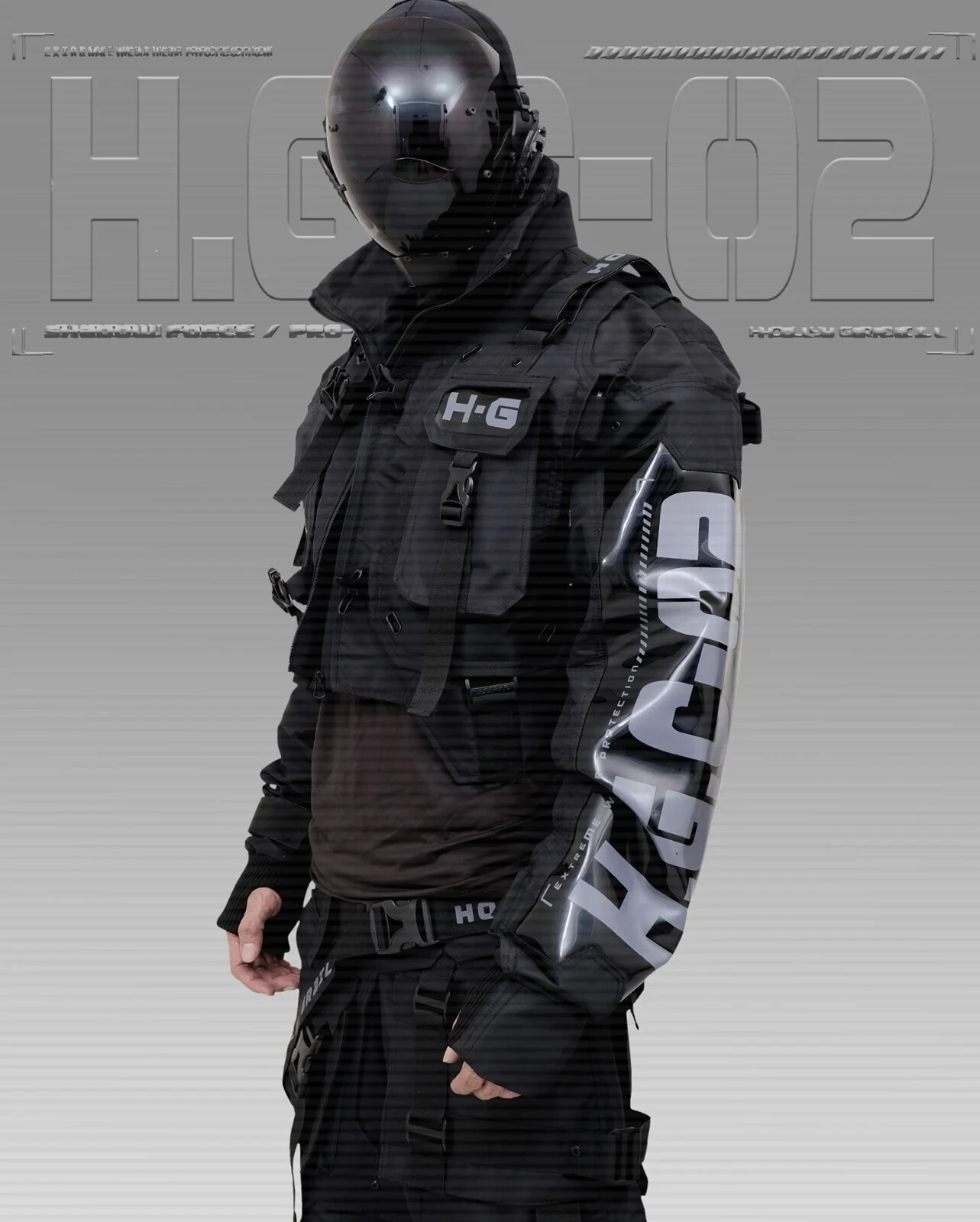 Men’s Techwear Black Jacket Hoodie Full Zip Buckle Holygrail H.G.C-02/BLK