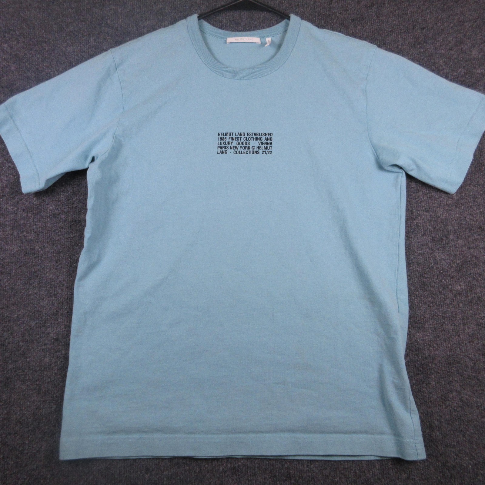 Helmut Lang Shirt Mens Small Blue Resort 21-22 Text Graphic T Shirt Tee