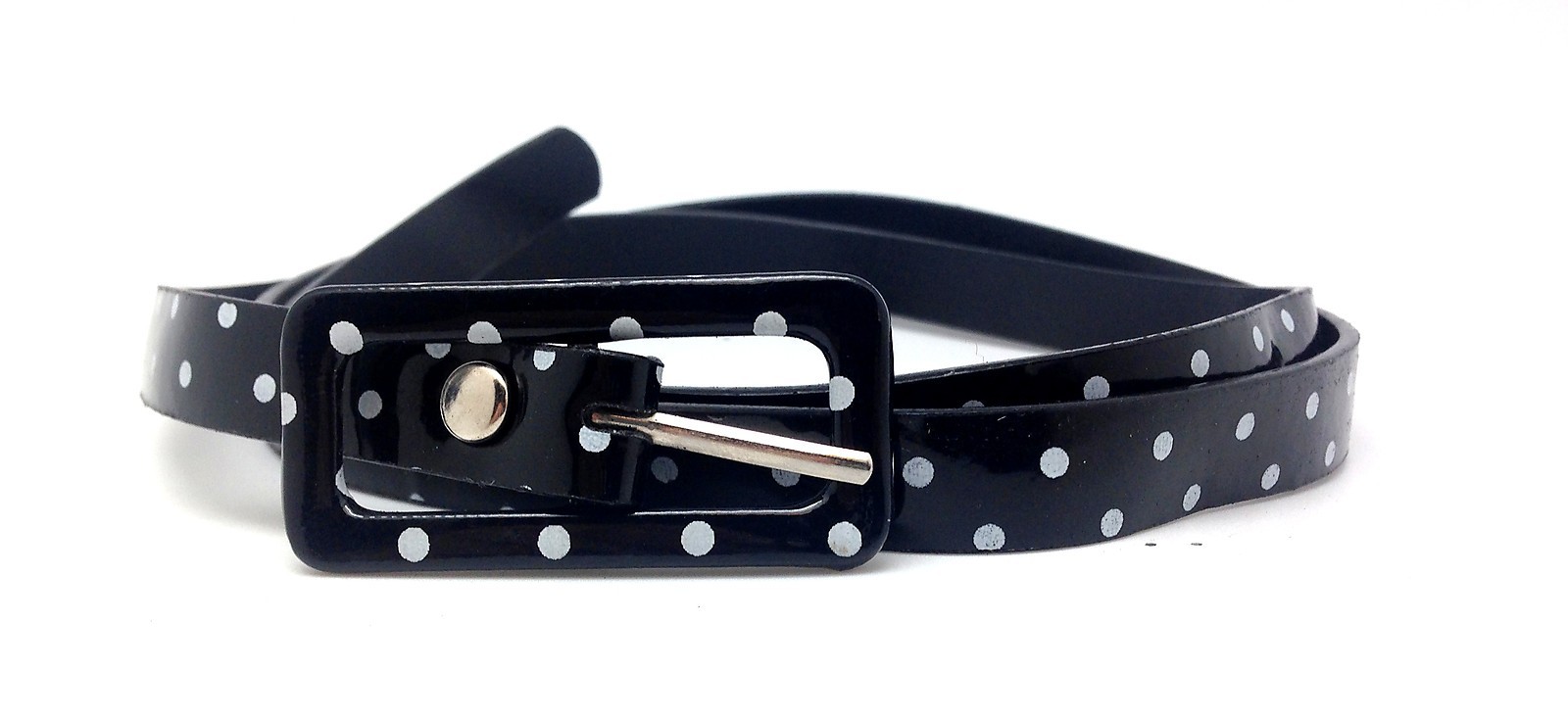 New Fashion Style Polka Dot Print Womens Designer Patent Belt Buckle Dress Black