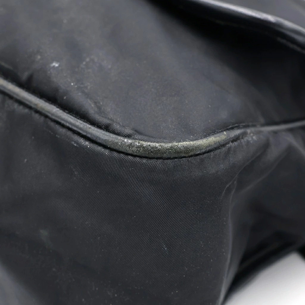 PRADA Side Triangle Logo Plate Nylon Shoulder Bag Black Condition B