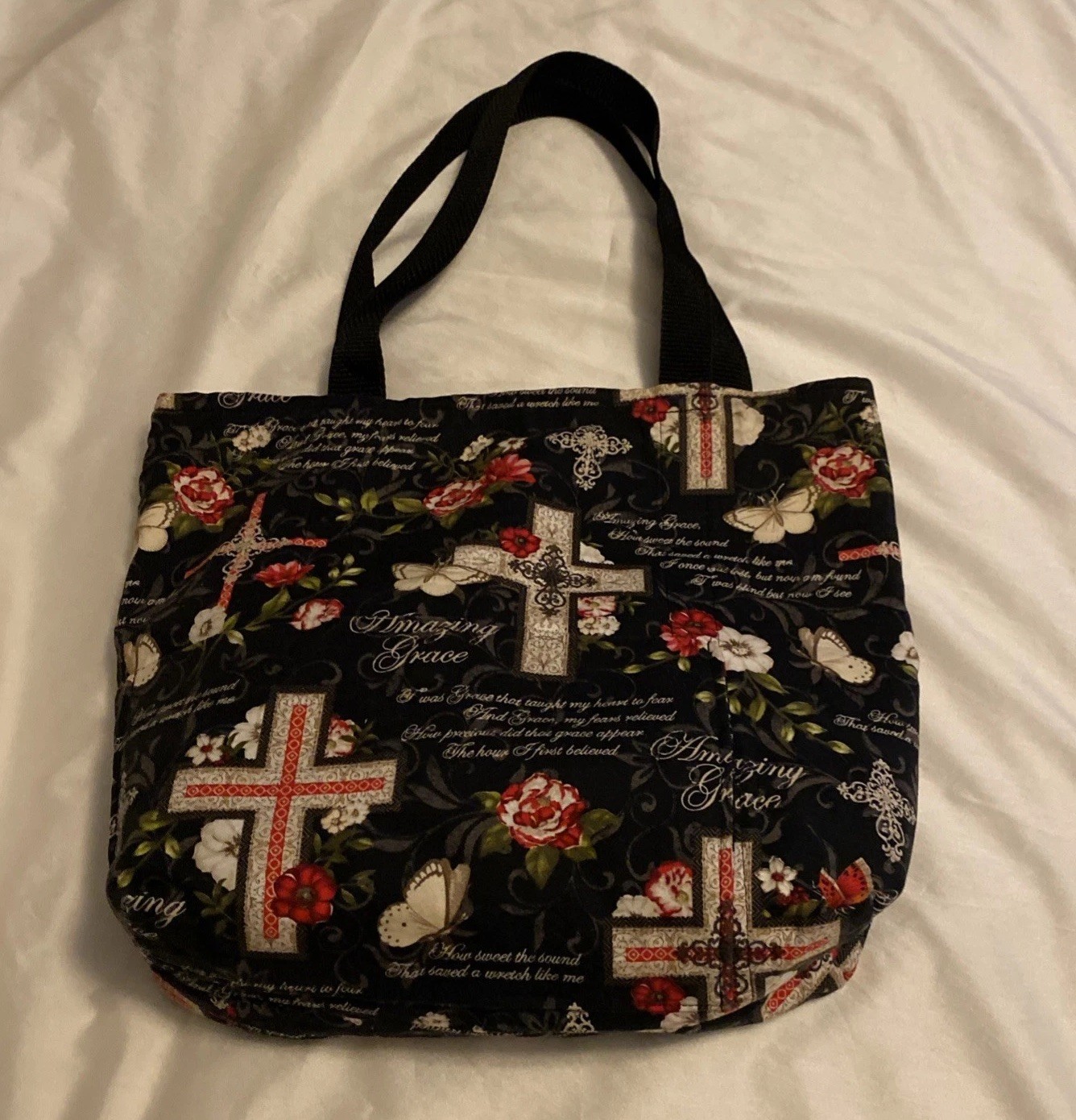 Handmade Amazing Grace Tote Bag Reversable 13 x 10 x 11 Inches