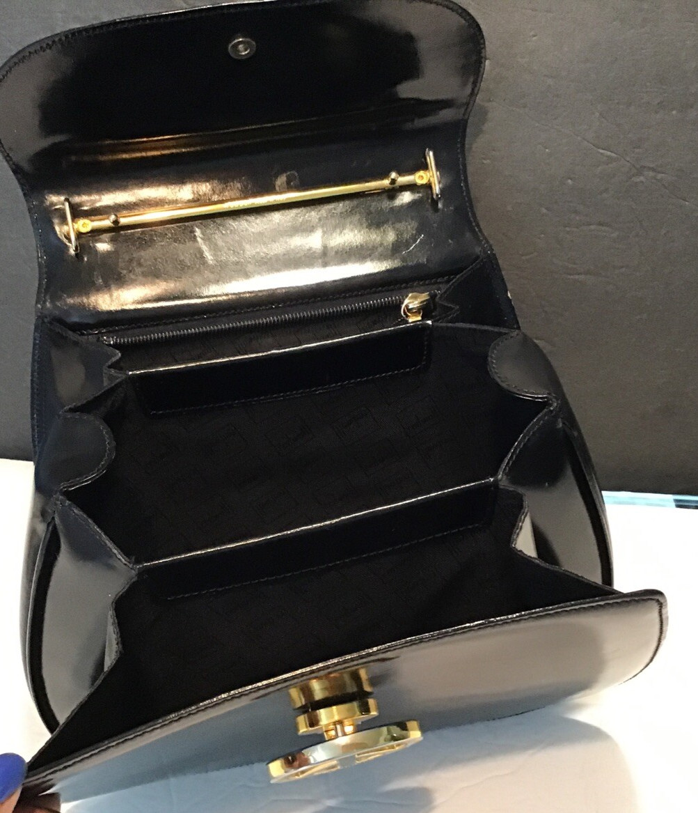 RARE 1990’s VTG. MOSCHINO / REDWALL LOVE & PEACE Black Patent Leather Handbag
