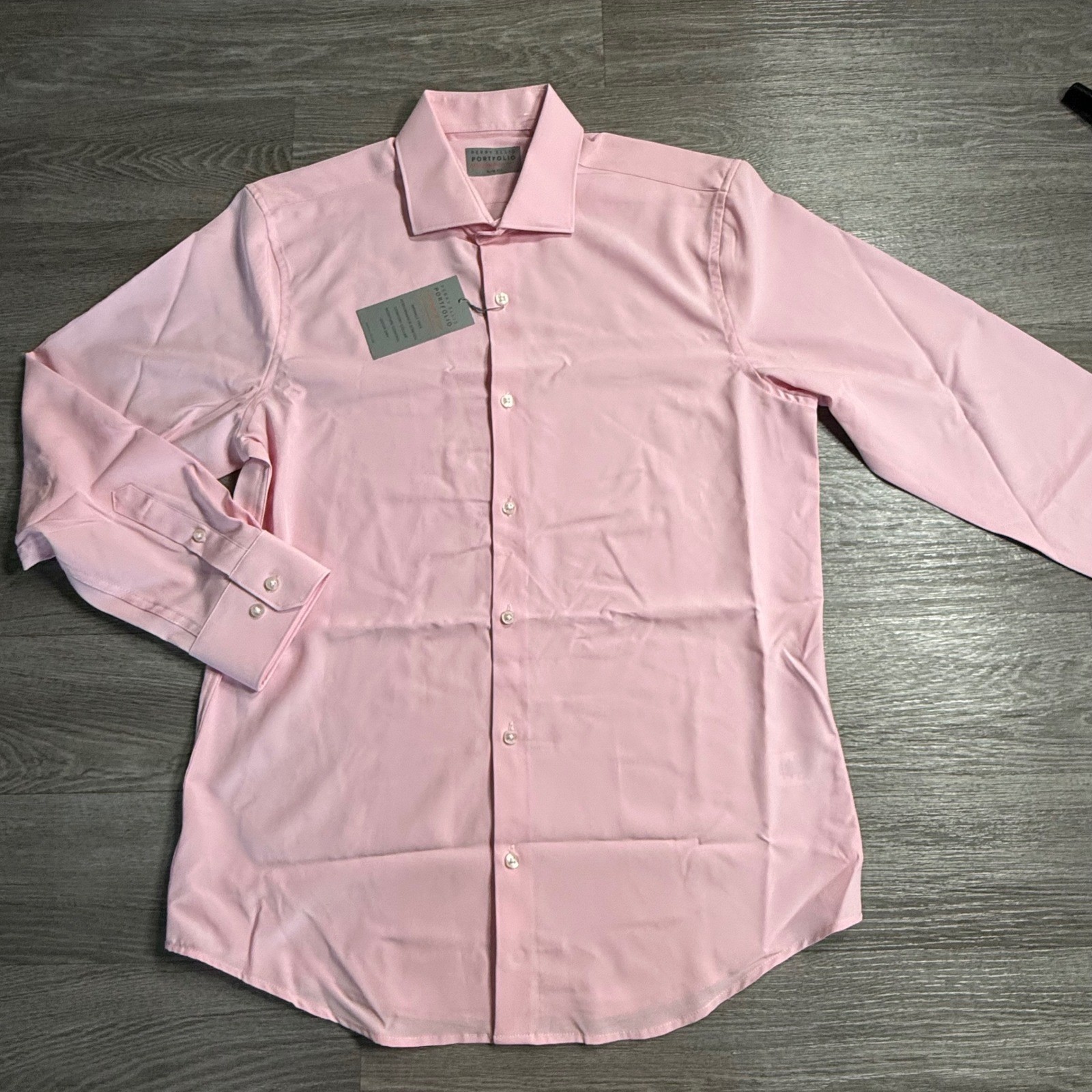 Perry Ellis Portfolio Mens Slim Fit Performance Tech Dress Shirt Pink 15-15.5 M