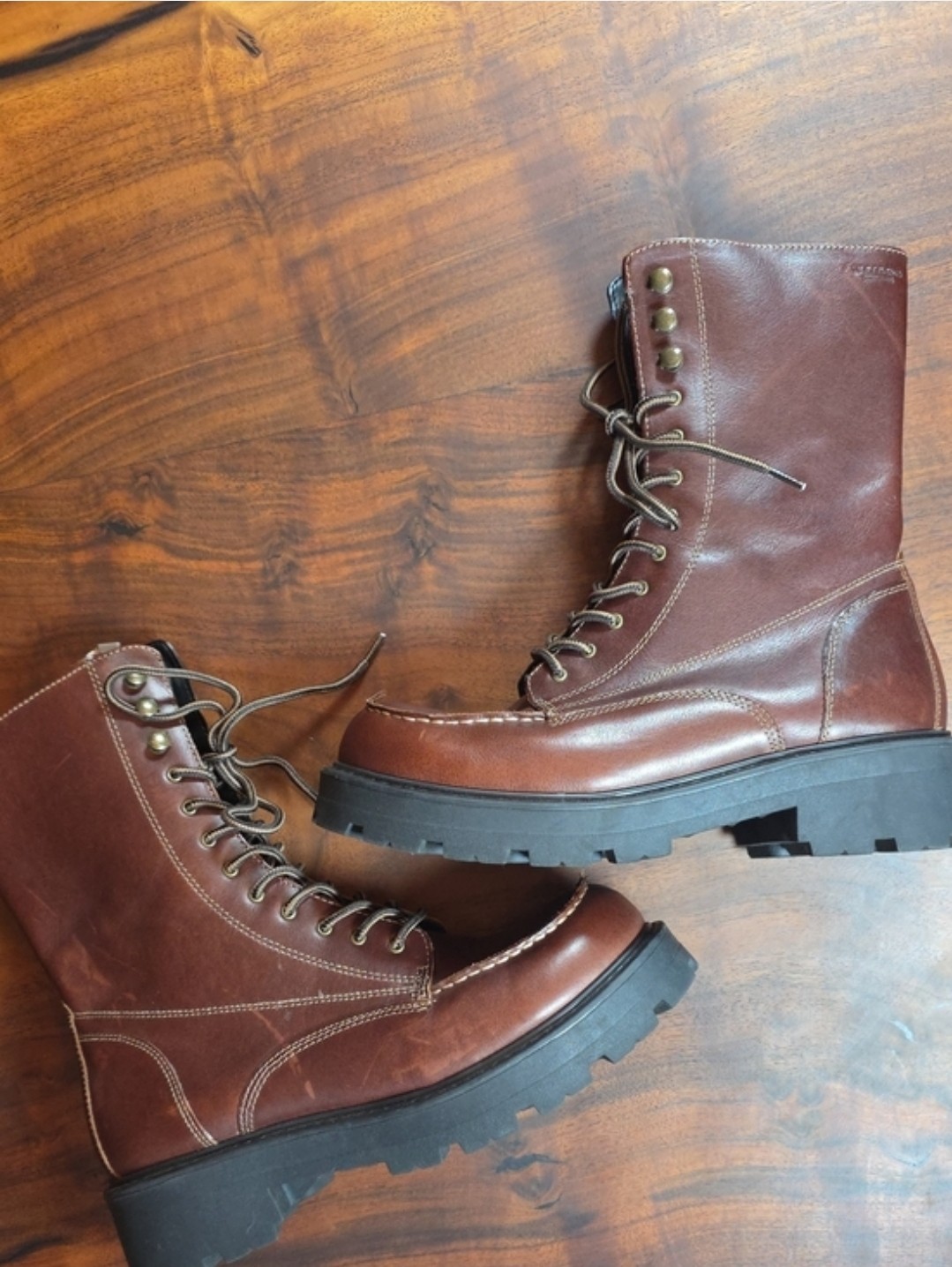 Vagabond Men’s Brown Leather Lace-Up Combat Boots Side Zip Lug Rubber Sole