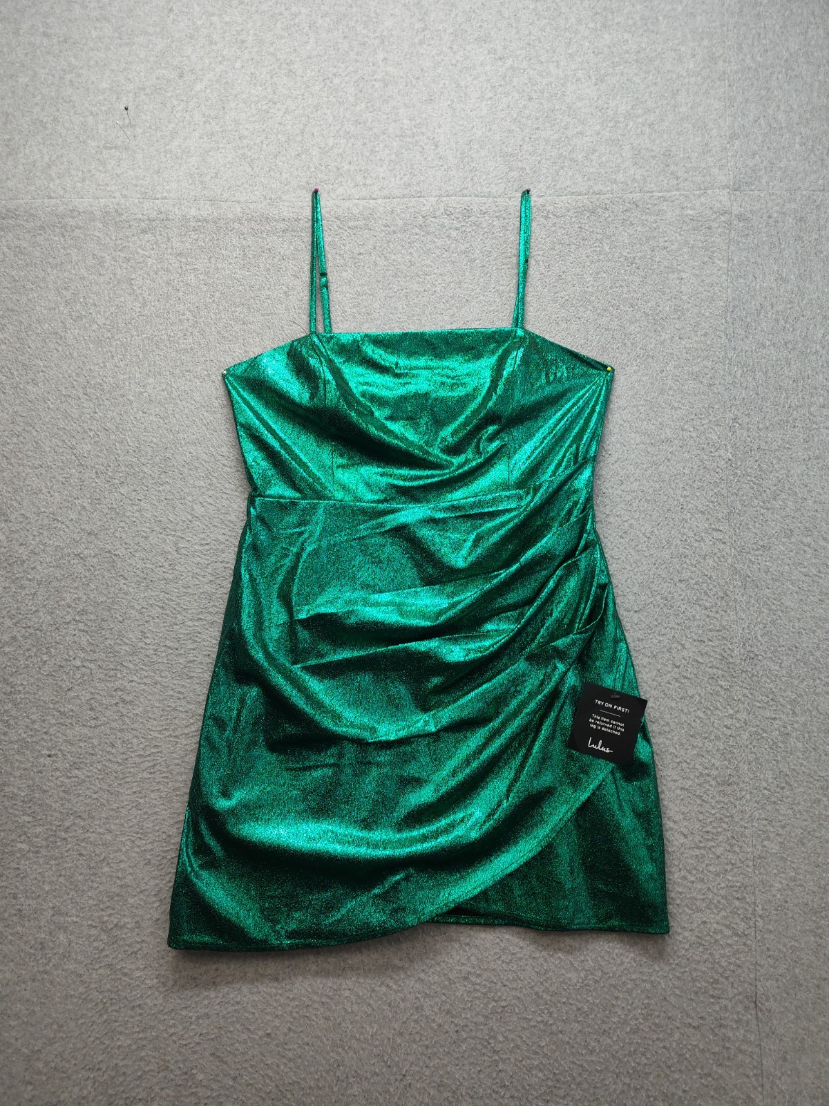 Lulus Women Dress M Green Sheath Mini Sleeveless Spaghetti Strap Faux Wrap Wear