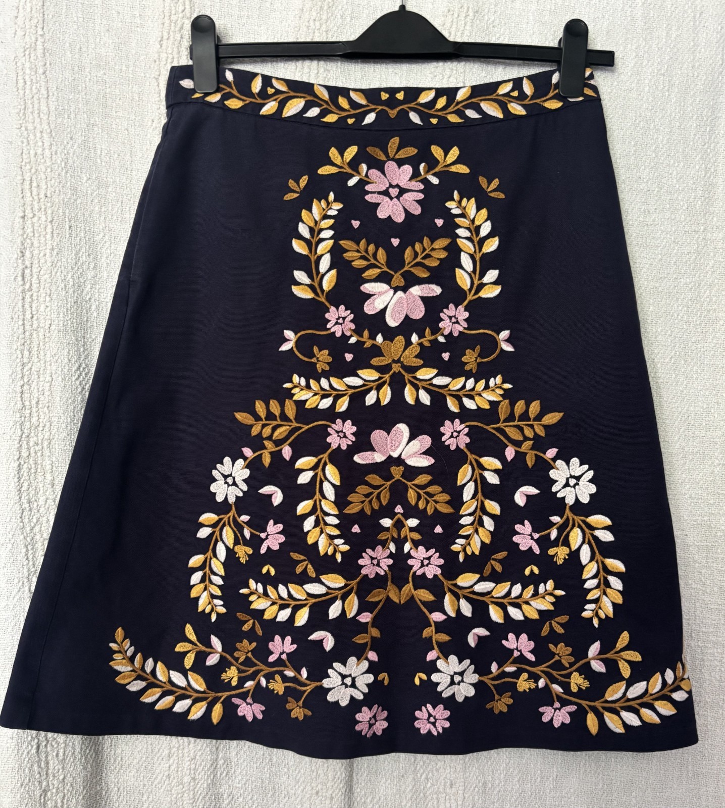 Boden blue yellow pink white floral embroidered a line knee length skirt 12