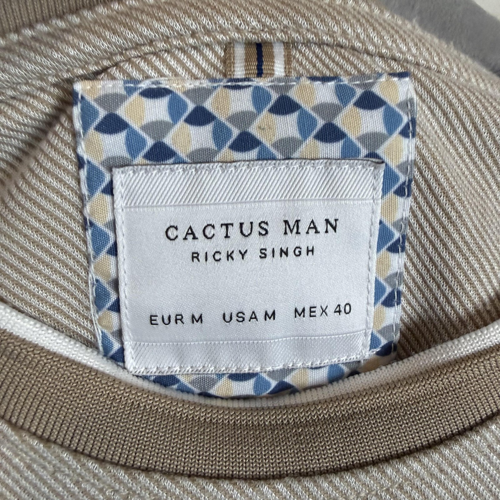 Cactus Man Shirt Mens Medium Beige Stripe Ringer Crewneck Pocket Jersey Tee