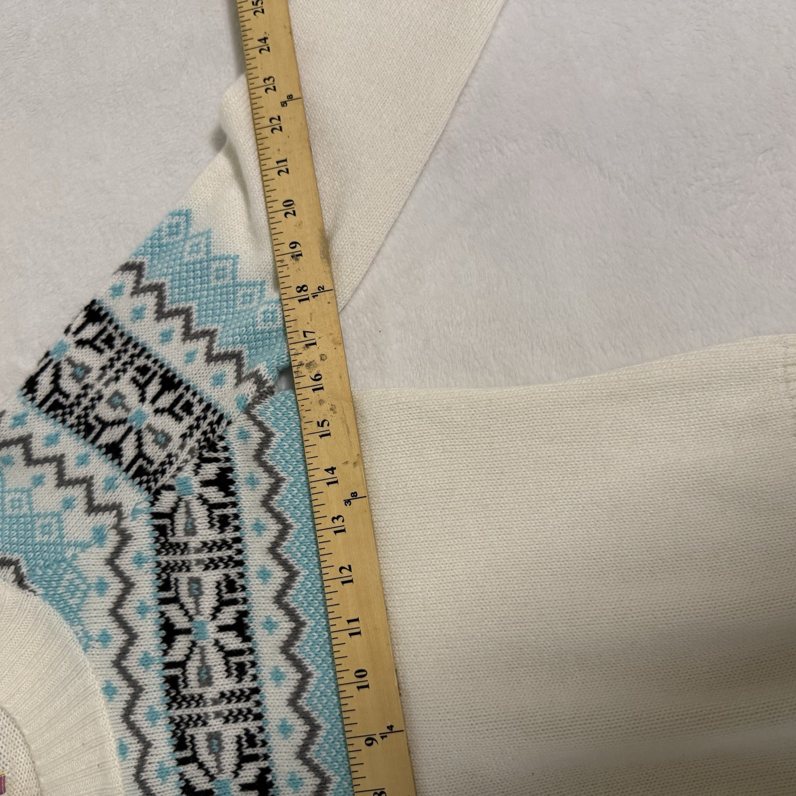 Y2K OP Juniors Sweater Large 11/13 Fair Isle White Blue Knit Crew Neck Pullover