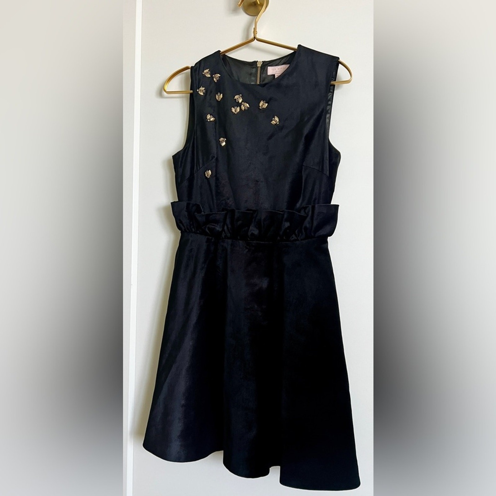 Ted Baker London Celeena Queen Bee Velvet Party Dress Gold Bee Embellished Sz 1