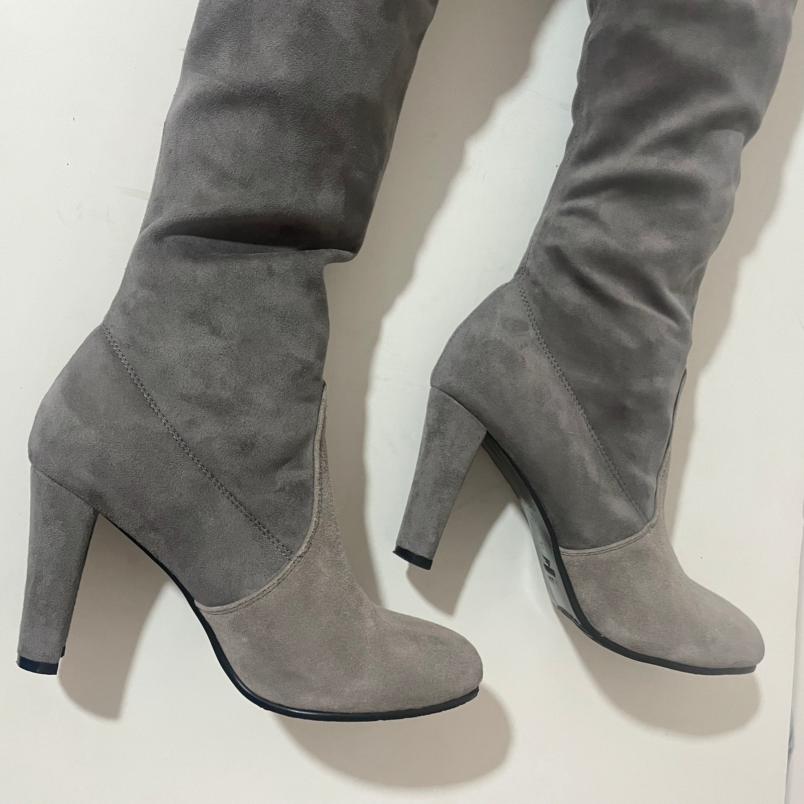Stuart Weitzman Highland Boots Over the Knee Thigh High Gray Block Heel sz 38