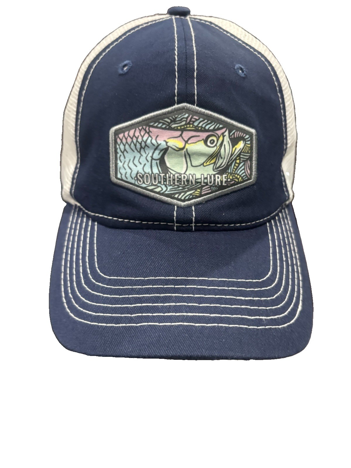 Rare Blue Southern Lure Fish Hat Cap Mesh Trucker Fishing Snapback White