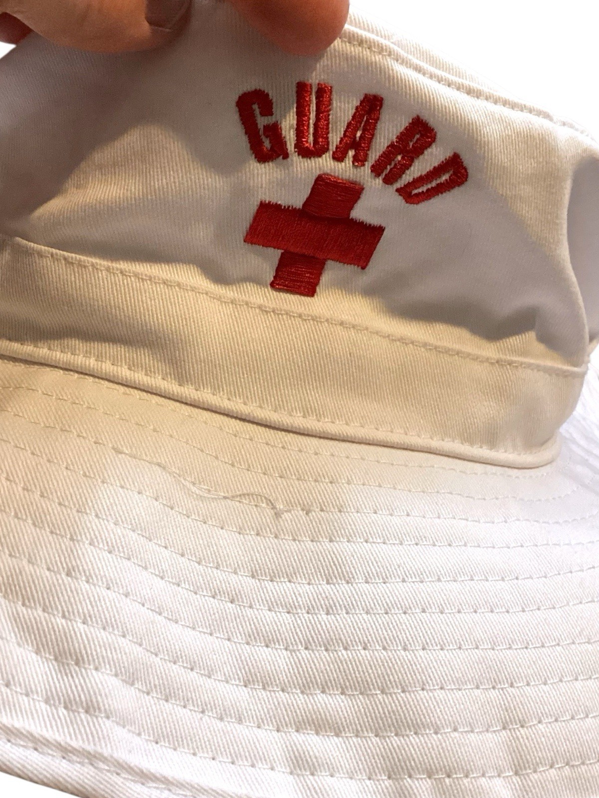 Vintage Blarix LIFEGUARD Wide Brim Beach Sun Hat White Red Cotton + Yogi T Shirt
