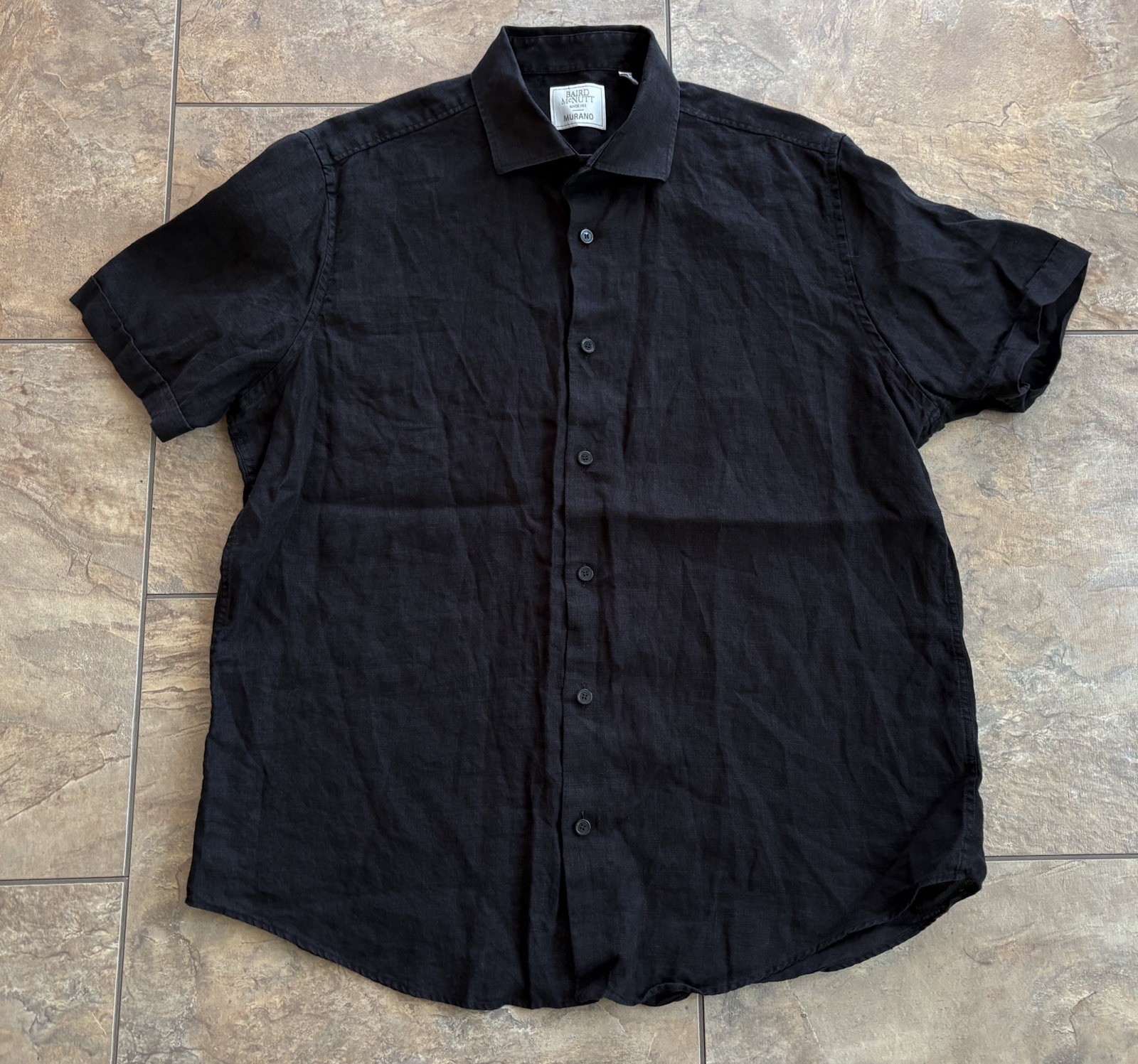 Baird McNutt Murano Black Men’s Short Sleeve 100% Linen Button Up Shirt Large