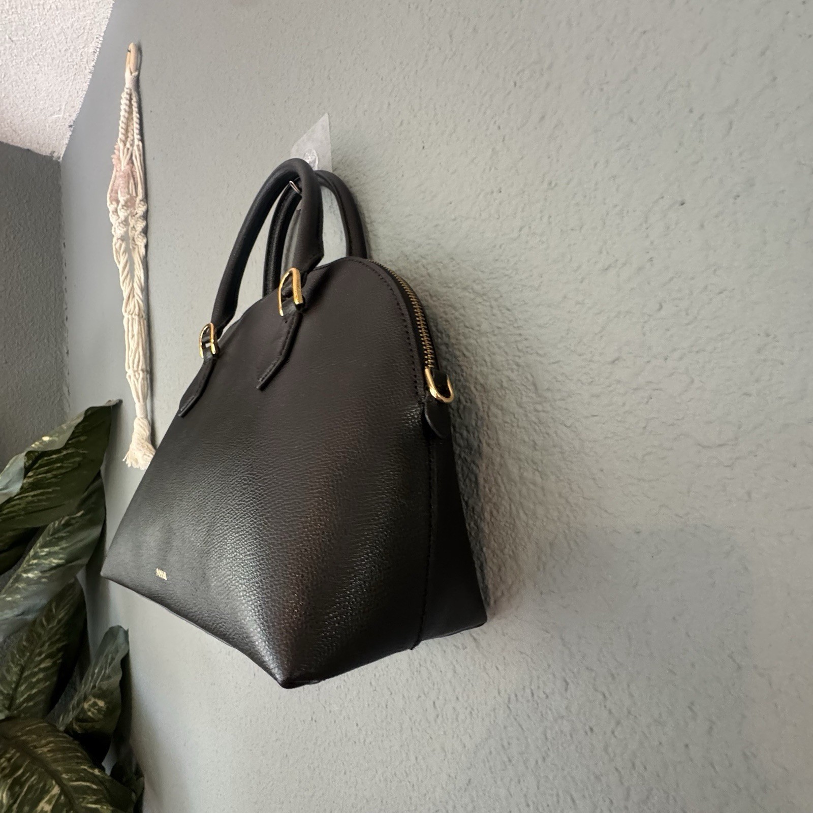 Fossil Black Bri Dome Satchel SHB3256001 Leather Purse with Gold Accents Zip
