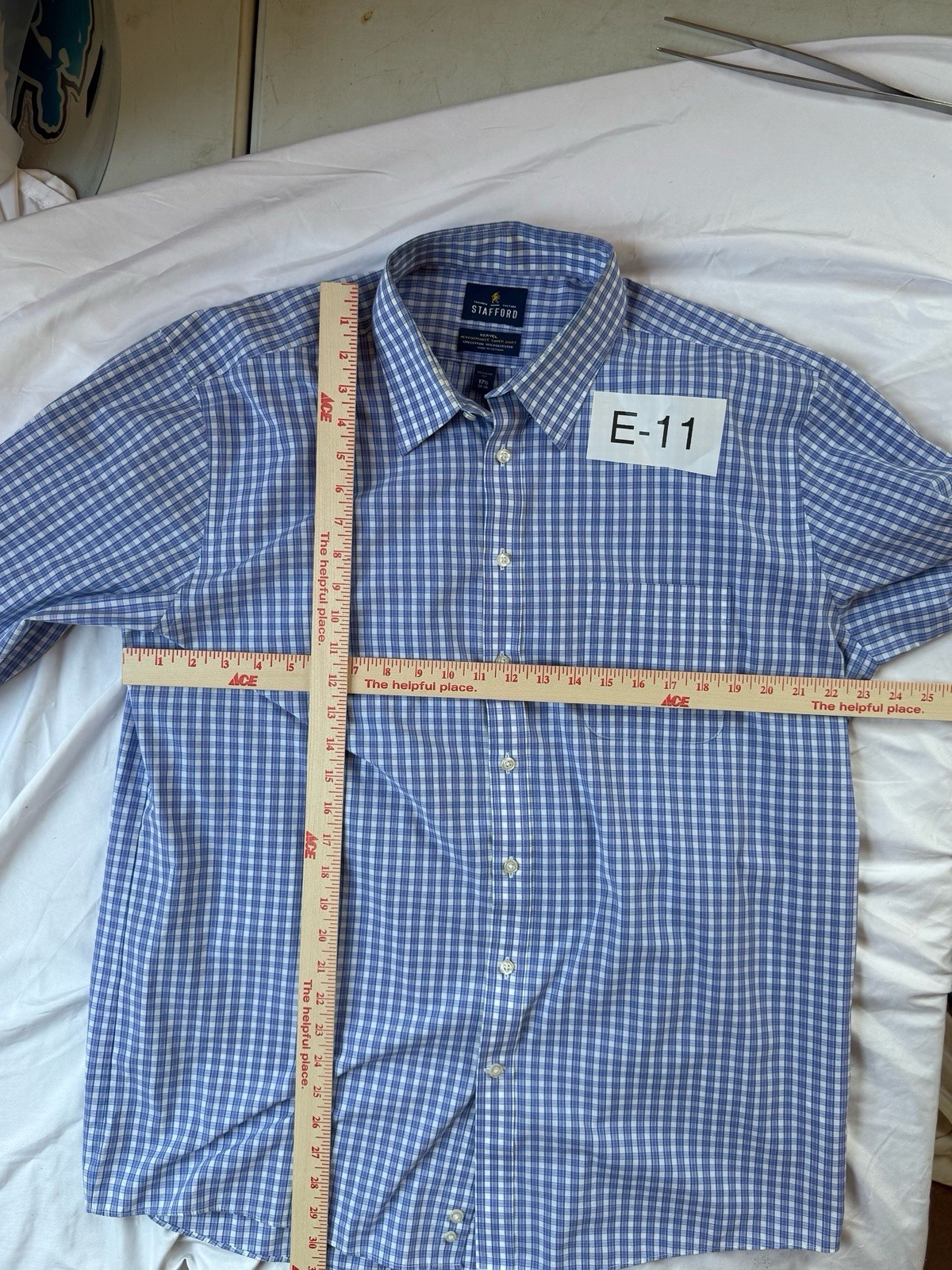 Stafford Travel Performance Super Shirt Men’s 17 1/2 34-35 Blue Plaid LS
