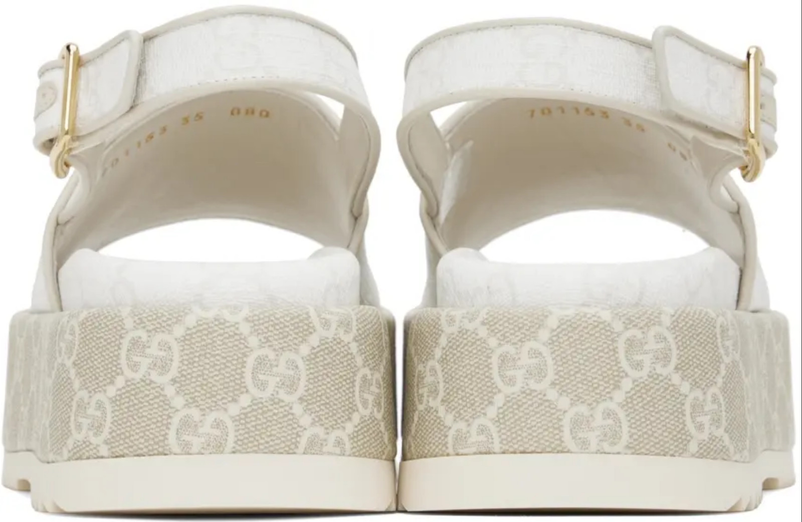 Women’s Authentic Gucci White Canvas GG Supreme Angelina Platform Sandals New