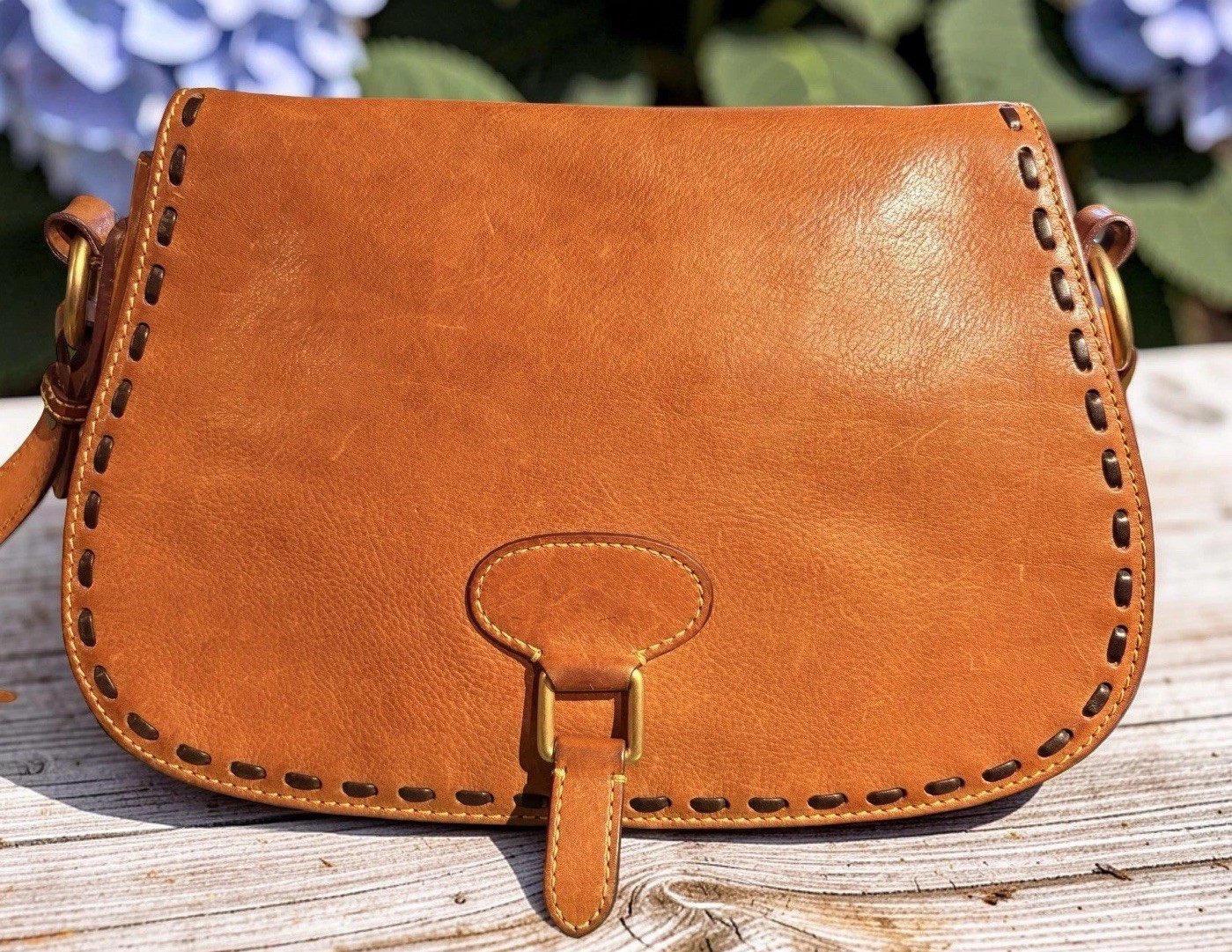 Dooney Bourke Brown Florentine Vacchetta Leather Saddle Messenger Shoulder Bag