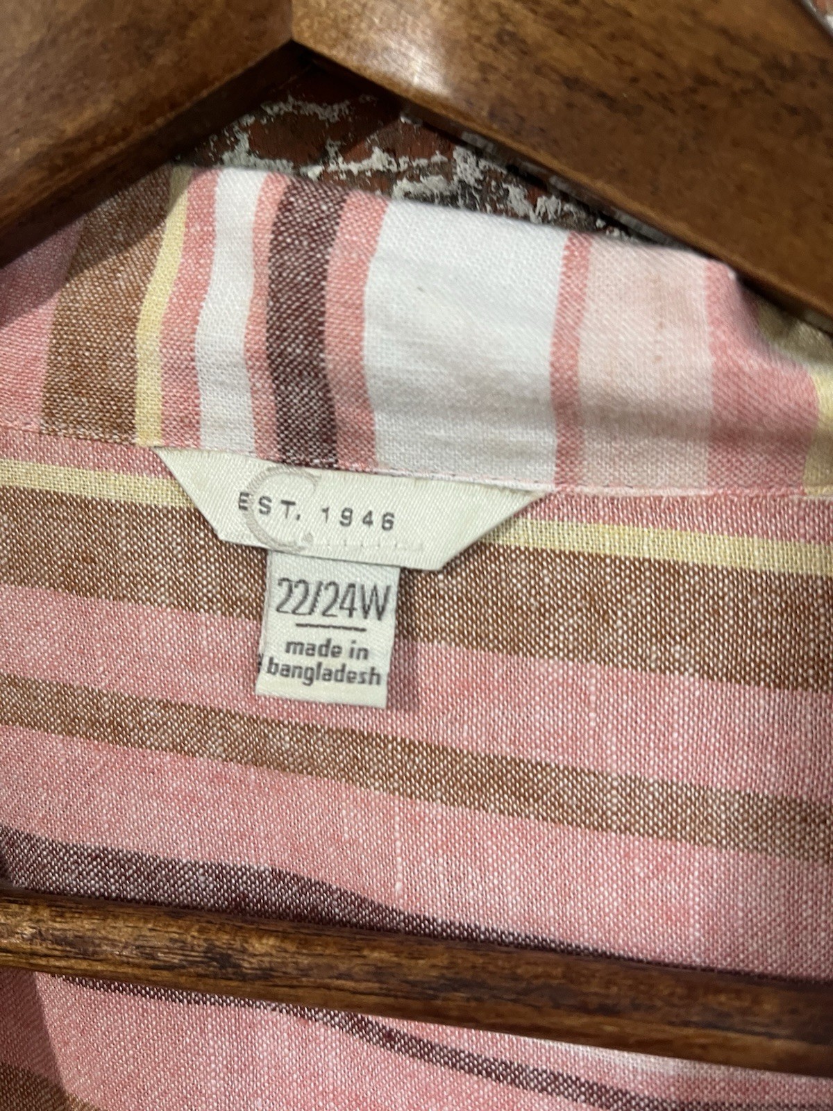 C EST 1946 Shirt Shacket Linen Blend Zip Up Roll Tab Sleeves Drawstring Hem