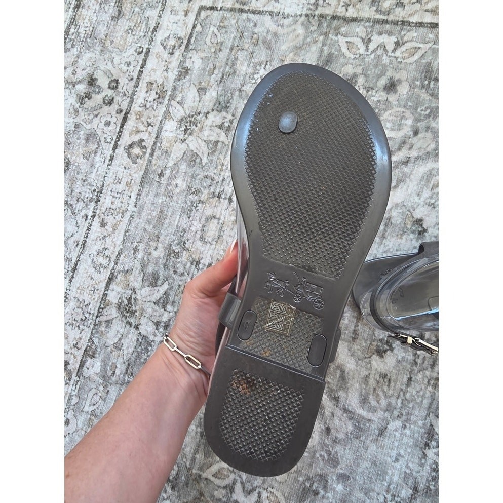 Coach Plato Silver Smoky Gray Jelly Sandal sz 7B Minimalist Casual Summer Basic