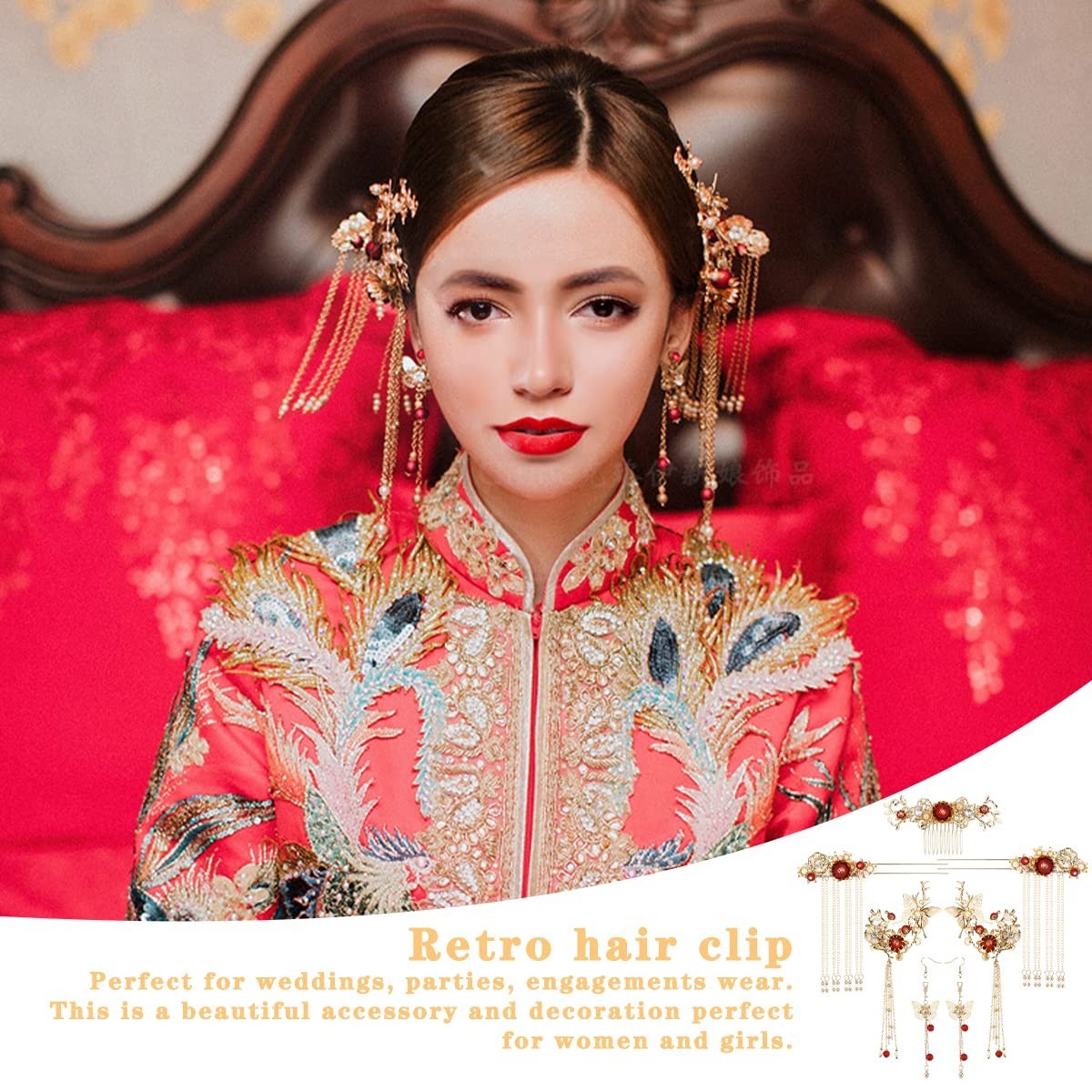 Butterfly Tassel Hair Clip Set – Pearl Hairpins & Earrings for Weddings, Cosplay