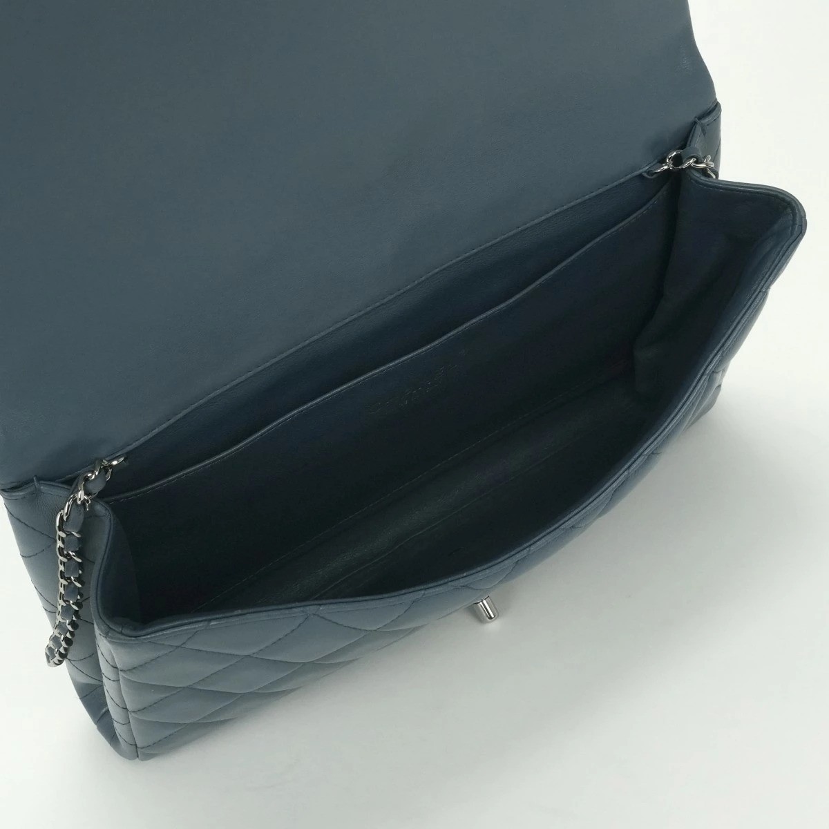 CHANEL Matelasse Chain Shoulder Bag Lambskin Blue Silver Hardware CC Logo Lock